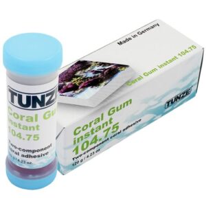 Coral Gum instant is a two-component coral adhesive for safe cementing of coral fragments to substrate rocks. No deleterious matter or adhesive residue is introduced into the aquarium water; it is unbreakable, yet remains flexible and withstands high loads. Can be used in fresh-water and marine aquariums. Contents: 2 x 60 g (4.23 oz.) 0104.750