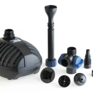 Oase Aquarius Fountain Set Classic 4000 E The Oase Aquarius Fountain Set Classic 4000 E is an energy-efficient fountain pump with 3 displays: a traditional ‘vulcan’, ‘lava’ bell, and ‘magma’ fan. The fountain heads are easily interchangeable for a choice of display to suit your mood. The telescopic extension with an integrated swivel head allows you to adjust the fountain to the depth and gradient of your pond. A second adjustable outlet is also included for the optional supply of water to a small waterfall or feature.