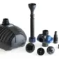 The Oase Aquarius Fountain Set Classic 750 is a small, energy-efficient fountain pump with 3 displays: traditional ‘vulcan’, ‘lava’ bell, and ‘magma’ fan. The fountain heads are easily interchangeable for a choice of display to suit your mood. The telescopic extension with integrated swivel head allows you to adjust the fountain to the depth and gradient of your pond. A second adjustable outlet is also included for optional supply of water to a small waterfall or feature.